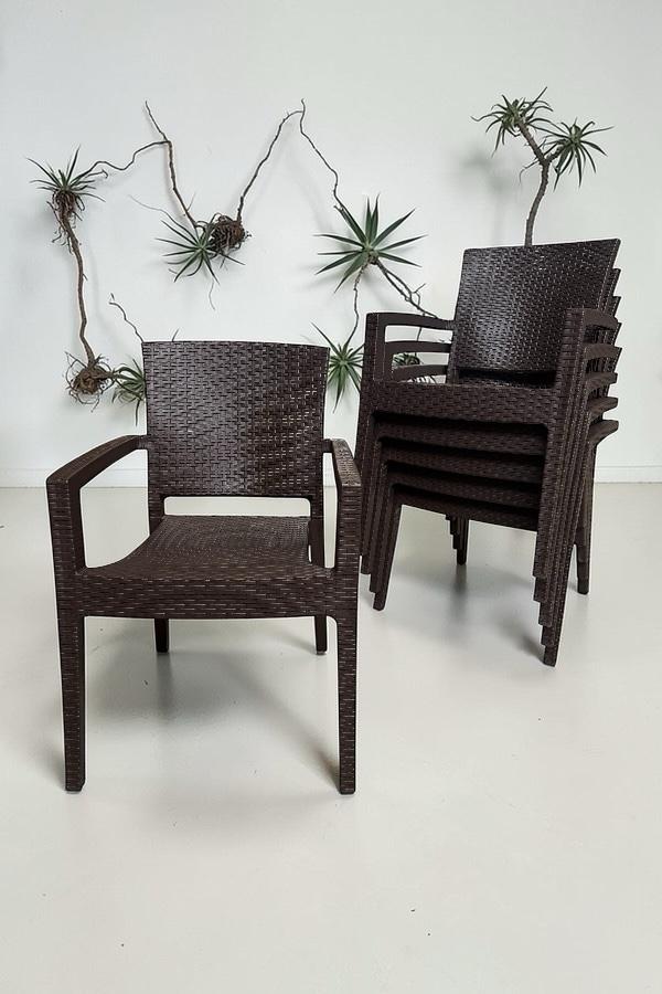 6 Adet Karizma Rattan Kollu Sandalye Koltuk Kahve