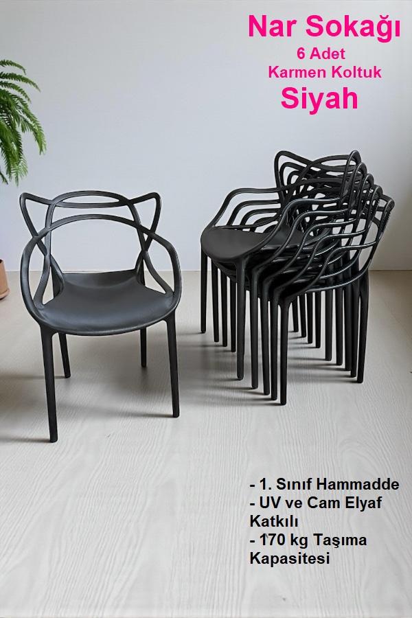 6 Adet Karmen Koltuk Bahçe, Balkon ve Cafe Sandalyesi Siyah
