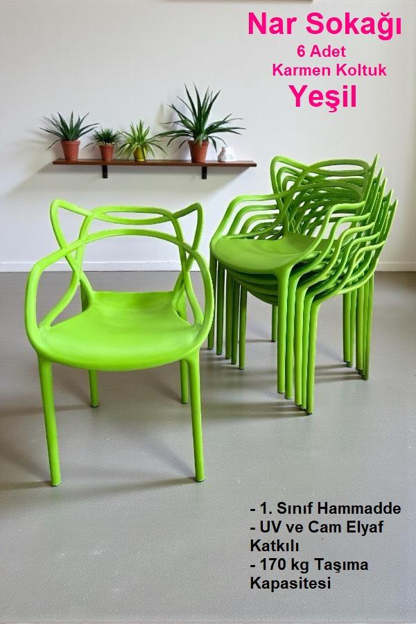 6 Adet Karmen Koltuk Bahçe, Balkon ve Cafe Sandalyesi Yeşil