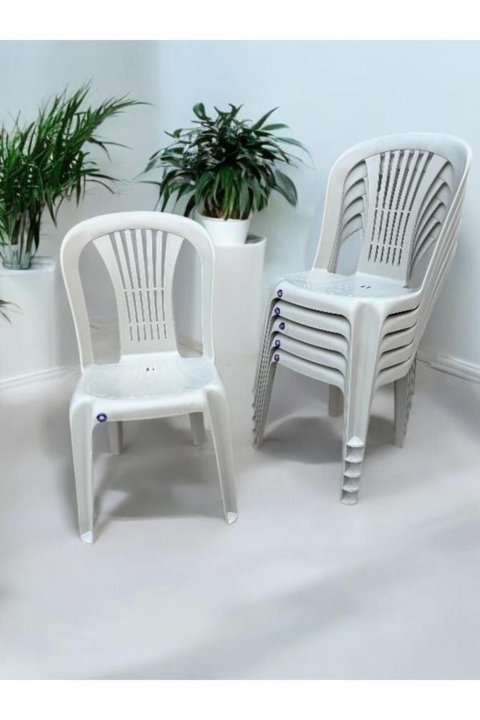 6 Adet Kolsuz Plastik Sandalye Bahçe Balkon ve Mutfak Sandalyesi Kırık Beyaz