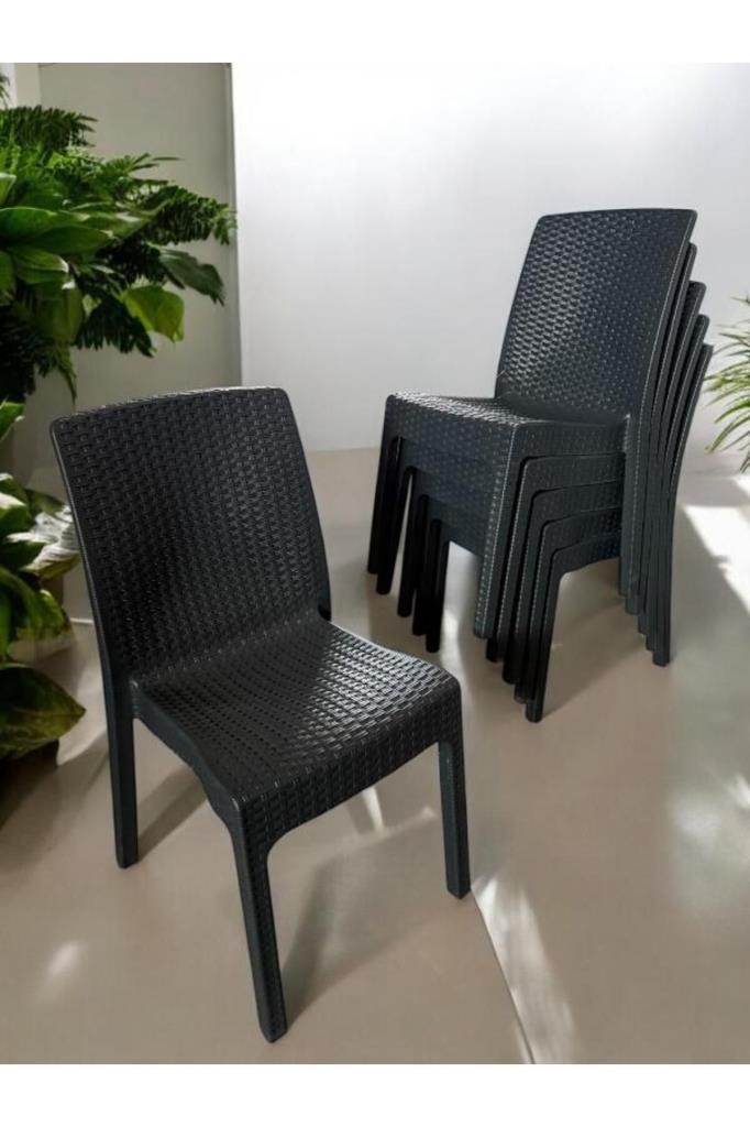 6 Adet Kolsuz Rattan Sandalye Antrasit