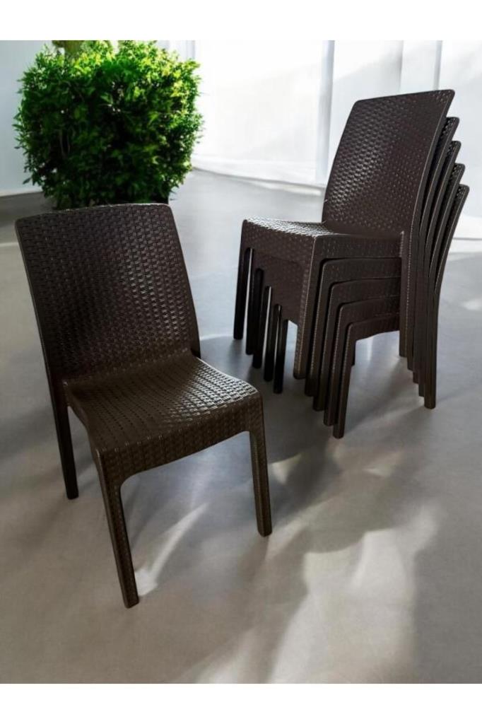 6 Adet Kolsuz Rattan Sandalye Kahve