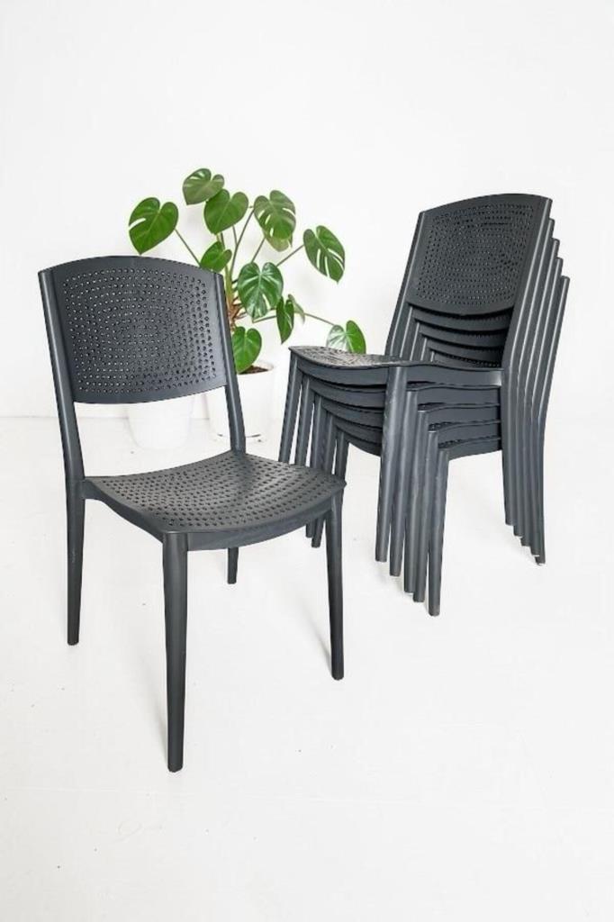 6 Adet Lara Kolsuz Sandalye Bahçe, Balkon ve Cafe Sandalyesi Antrasit