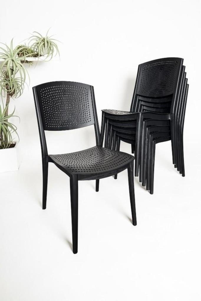 6 Adet Lara Kolsuz Sandalye Bahçe, Balkon ve Cafe Sandalyesi Siyah