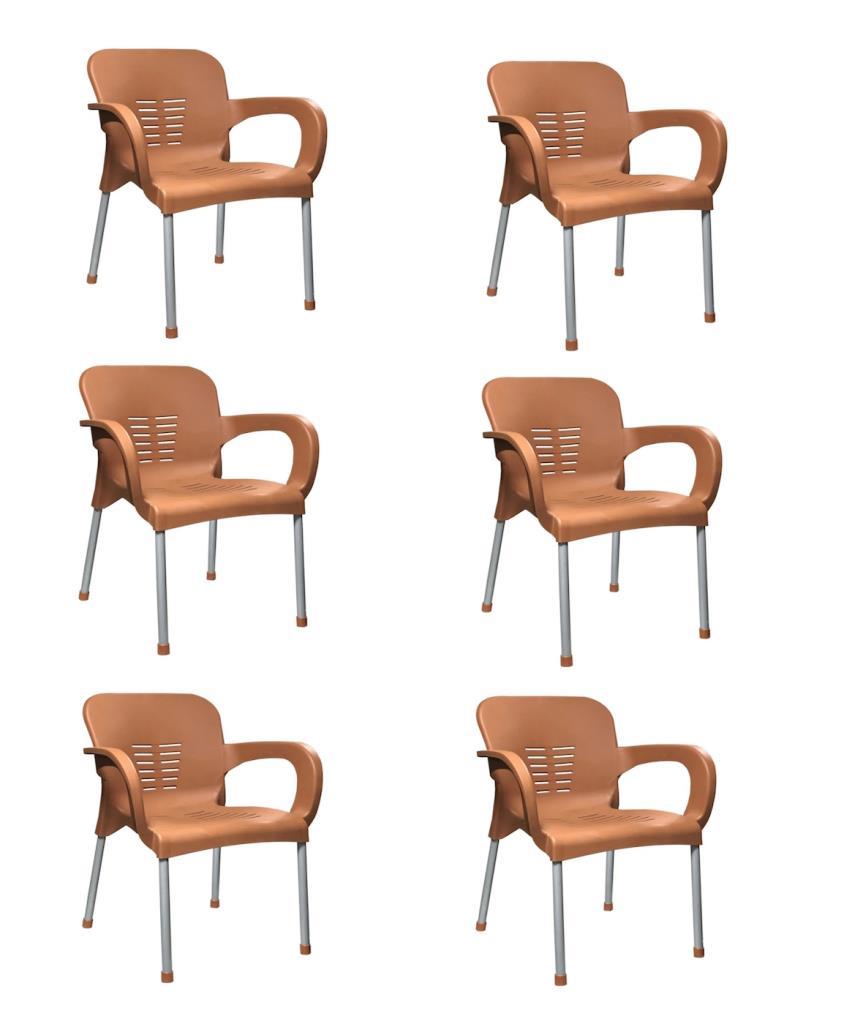 6 Adet Metal Ayaklı Plastik Sandalye Koltuk Teak