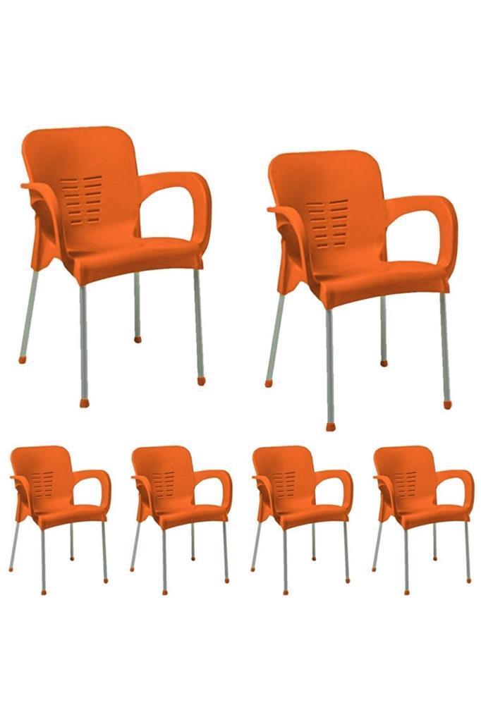 6 Adet Metal Ayaklı Plastik Sandalye Koltuk Turuncu