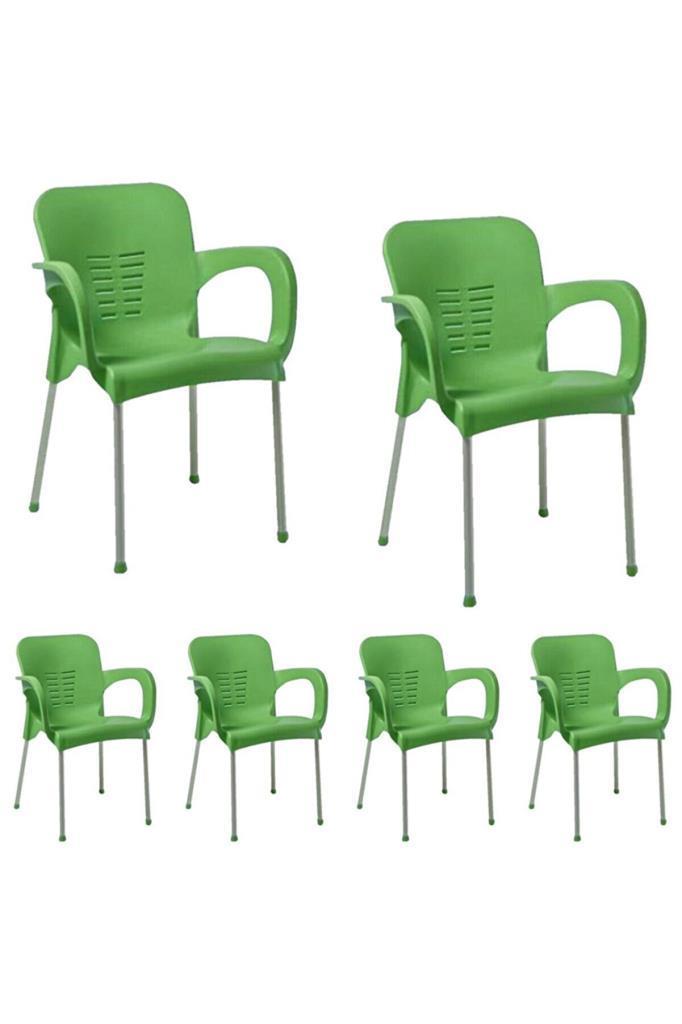6 Adet Metal Ayaklı Plastik Sandalye Koltuk Yeşil