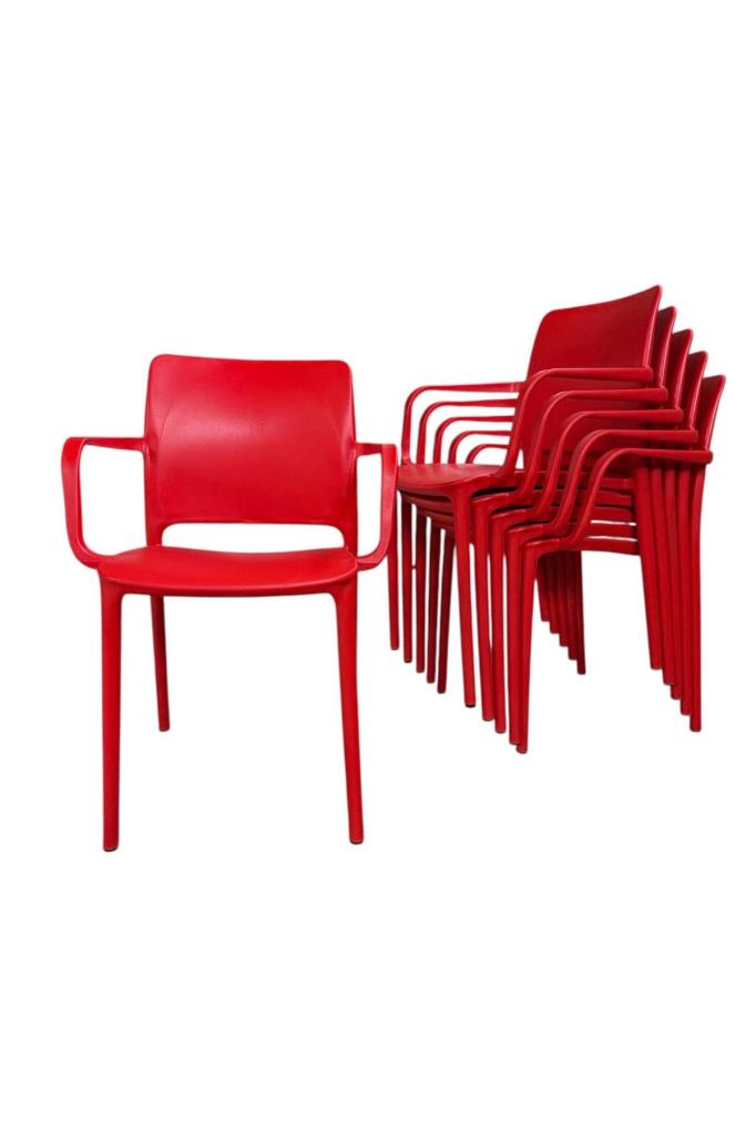 6 Adet Miami Koltuk Bahçe, Balkon ve Cafe Sandalyesi Kırmızı