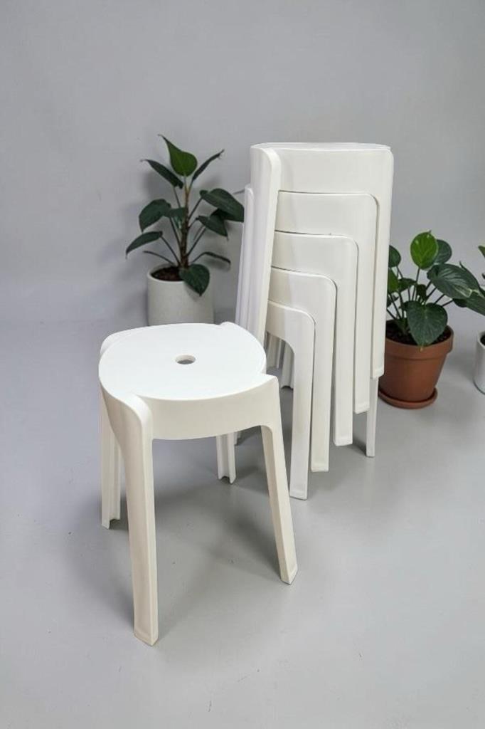 6 Adet Premium Özel Üretim Plastik Tabure Beyaz