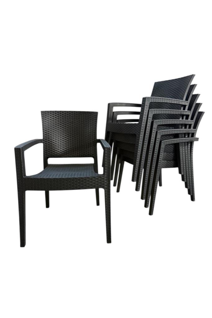 6 Adet Zeugma Rattan Kollu Sandalye Koltuk Siyah