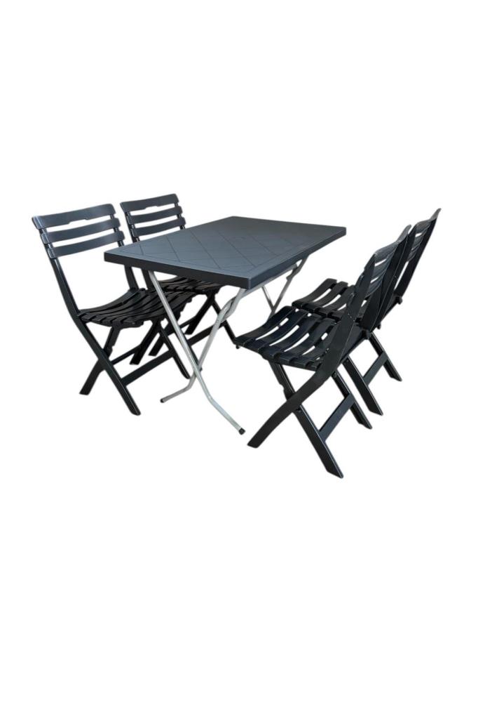 60x90 cm Katlanır Masa 4 Adet Katlanır Sandalye Bahçe Balkon Piknik Masa Takımı Antrasit
