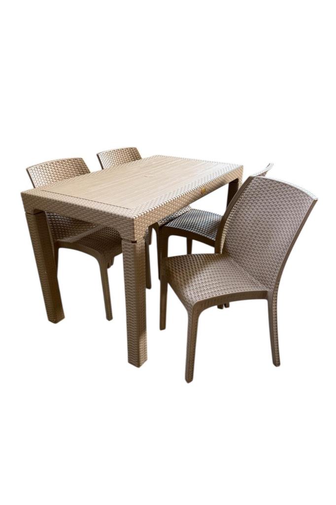 70x120 cm Camsız Rattan Masa 4 Adet Kolsuz Rattan Sandalye Masa Takımı Kapiçino