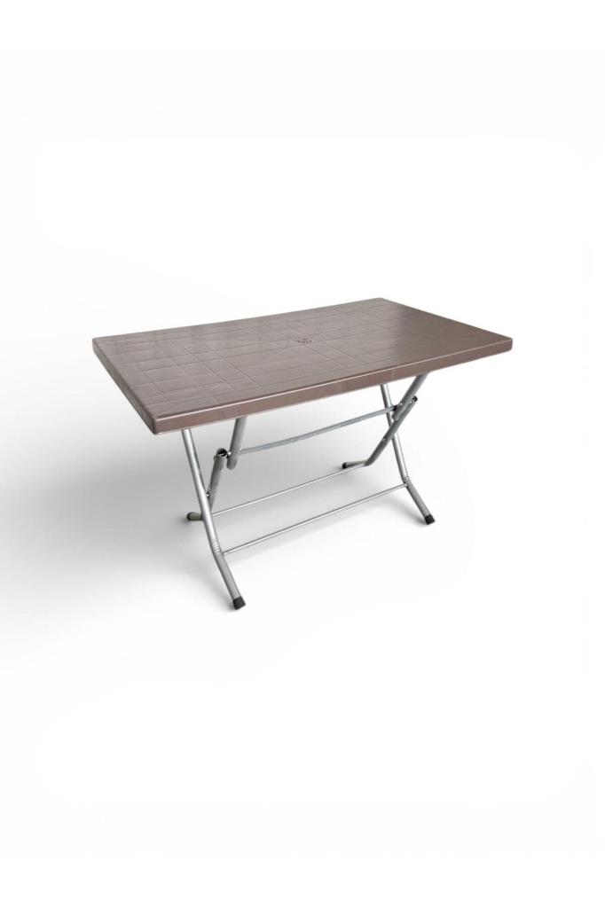 70x120 Metal Ayaklı Plastik Katlanır Bahçe Balkon Masası Kahve