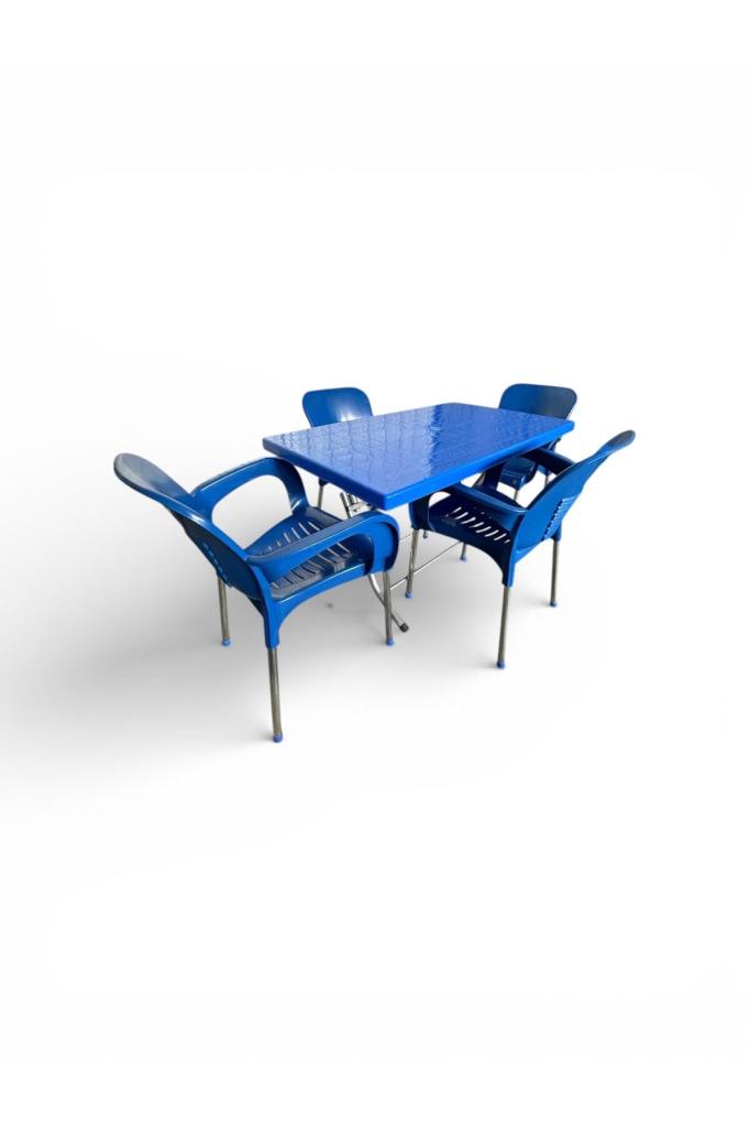 70x120 Paris Metal Ayaklı Masa Plastik Bahçe Balkon Masa Takımı Mavi