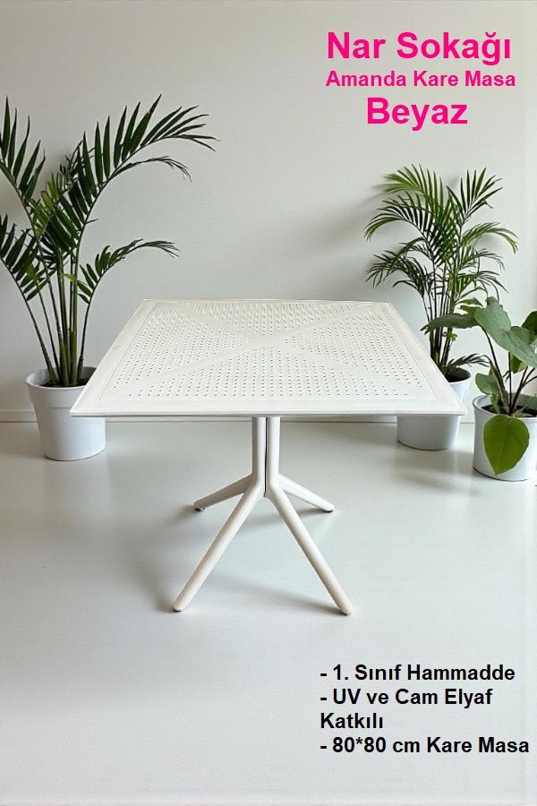 80*80 Kare Amanda Masa Bahçe, Balkon ve Cafe Masası Beyaz