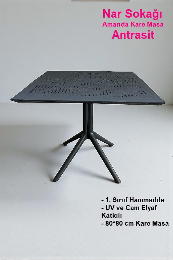 80*80 Kare Amanda Masa Bahçe, Balkon ve Cafe Masası Antrasit