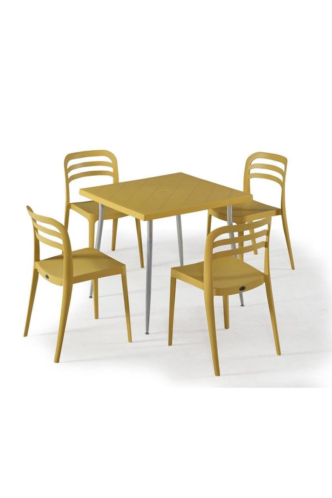 80x80 Aspen Kare Masa Takımı Bahçe, Balkon ve Cafe Masa Takımı Sarı