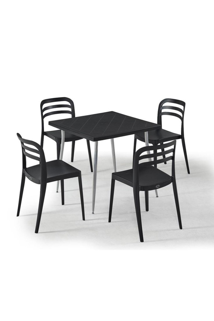 80x80 Aspen Kare Masa Takımı Bahçe, Balkon ve Cafe Masa Takımı Siyah