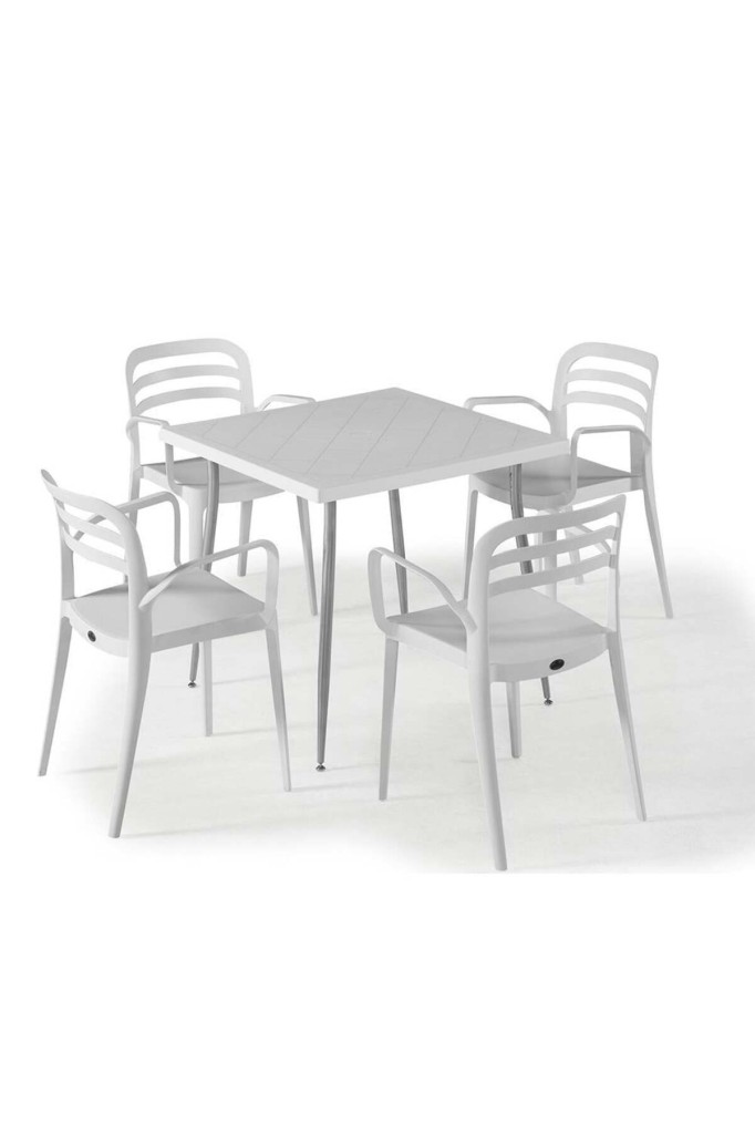 80x80 Aspendos Kare Masa Takımı Bahçe, Balkon ve Cafe Masa Takımı Beyaz