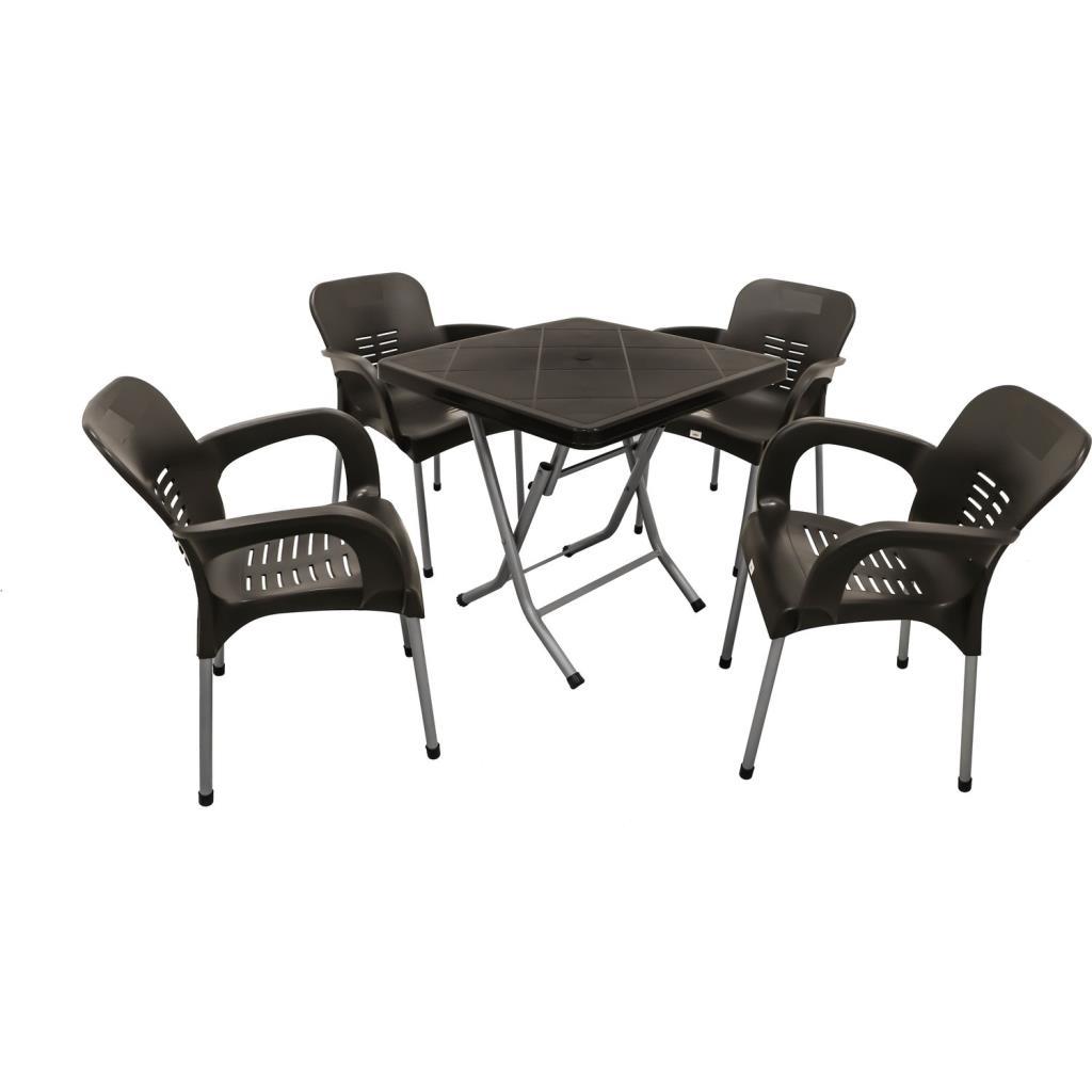 80x80 Metal Ayaklı Bahçe Balkon Masa Takımı Kahve