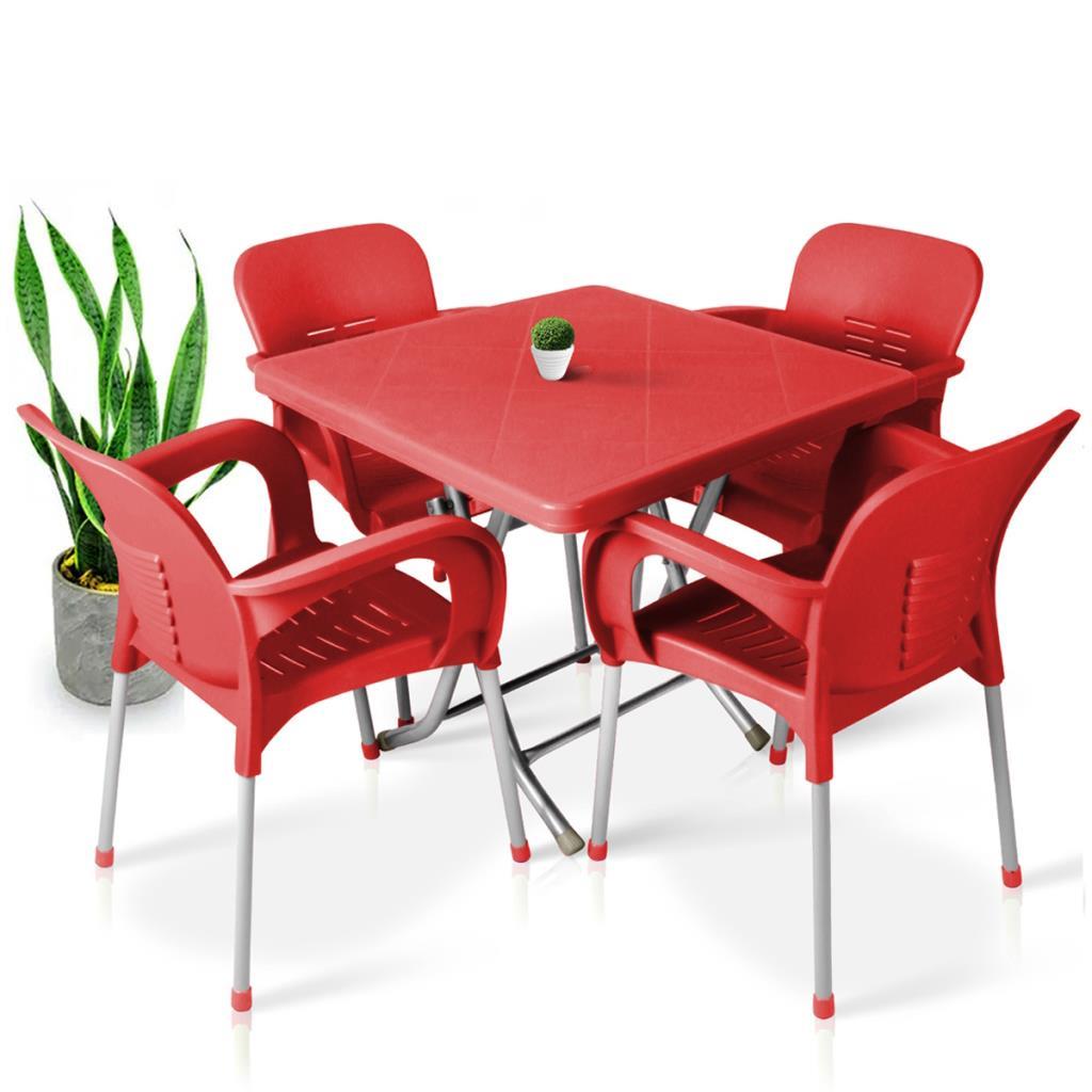 80x80 Metal Ayaklı Bahçe Balkon Masa Takımı Kırmızı