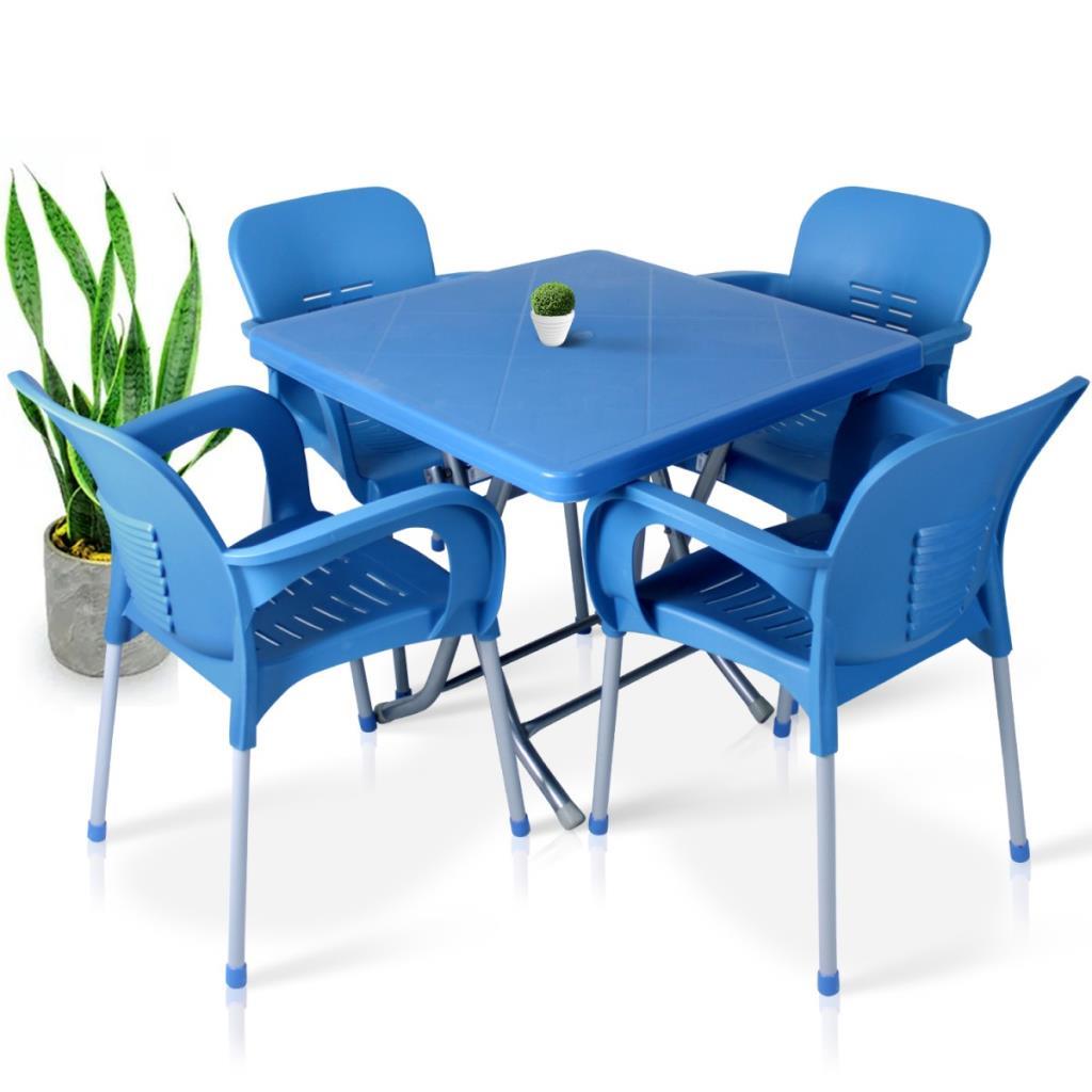 80x80 Metal Ayaklı Bahçe Balkon Masa Takımı Mavi