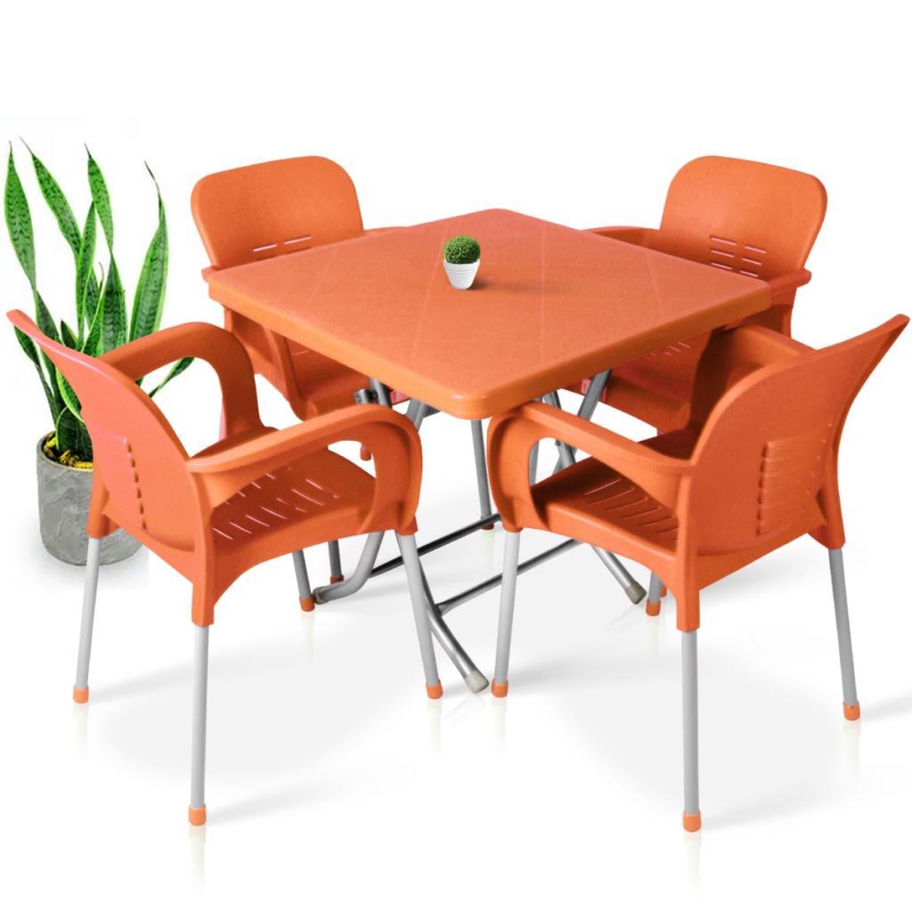 80x80 Metal Ayaklı Bahçe Balkon Masa Takımı Turuncu