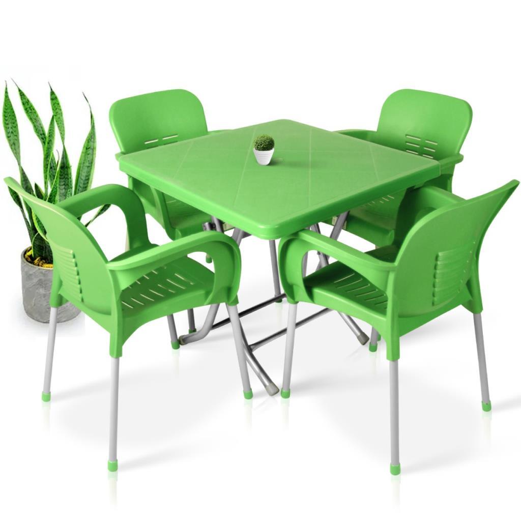 80x80 Metal Ayaklı Bahçe Balkon Masa Takımı Yeşil