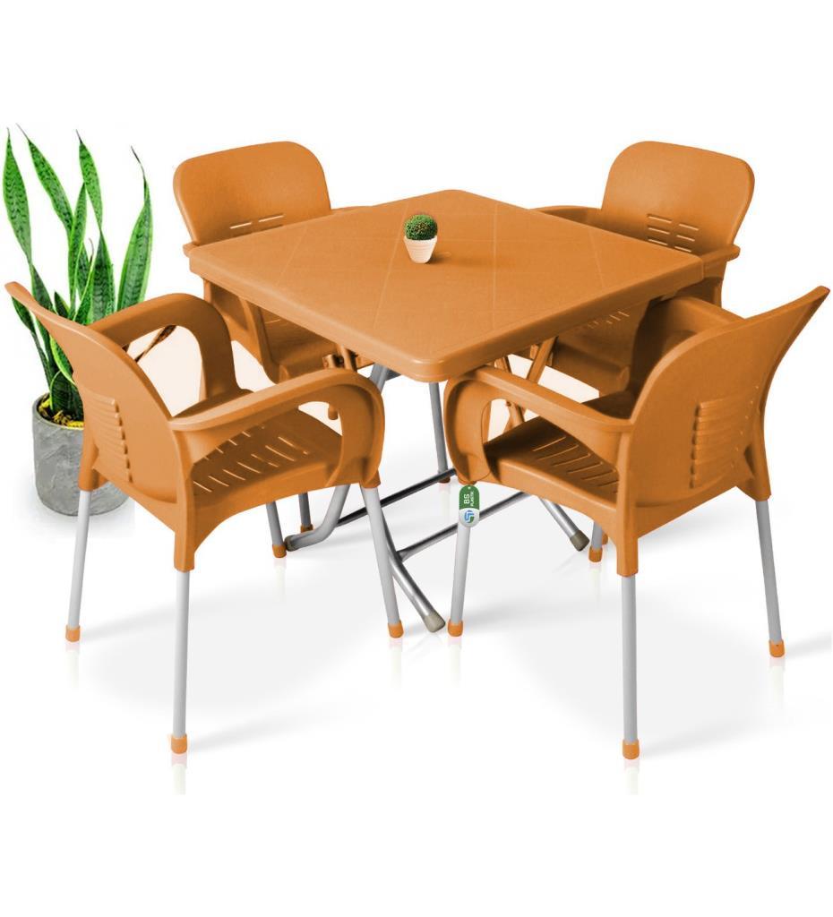 80x80 Metal Ayaklı Bahçe Balkon Masa Takımı Teak