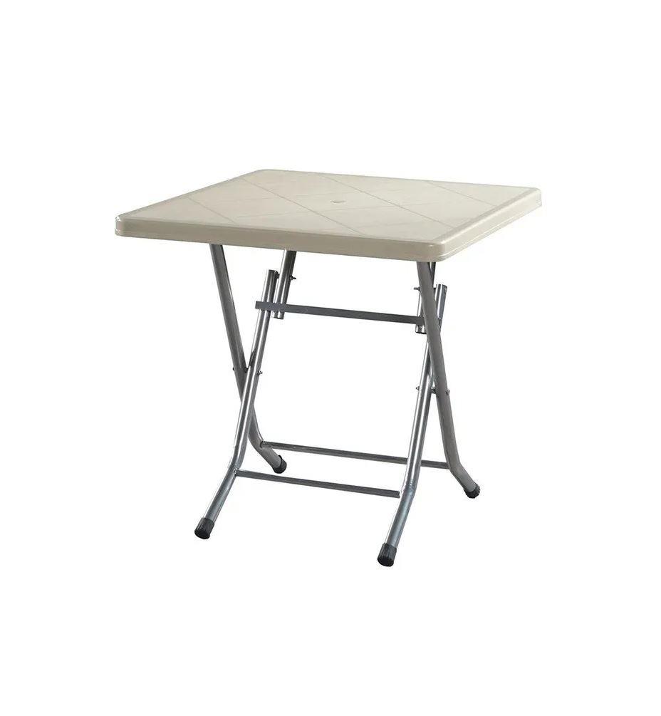 80x80 Metal Ayaklı Katlanabilir Bahçe Balkon Masası Krem