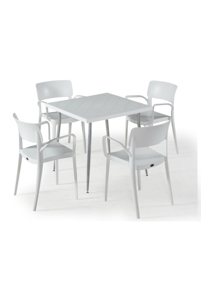 80x80 Panora Kare Masa Takımı Bahçe, Balkon ve Cafe Masa Takımı Beyaz