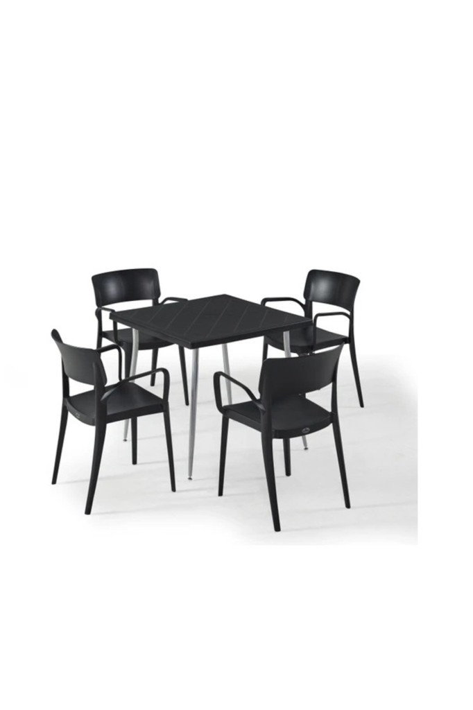 80x80 Panora Kare Masa Takımı Bahçe, Balkon ve Cafe Masa Takımı Siyah