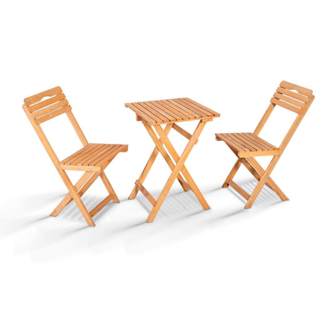 Bahçe Takımı Tiny 2+1 Ahşap Bahçe Balkon Bistro Set