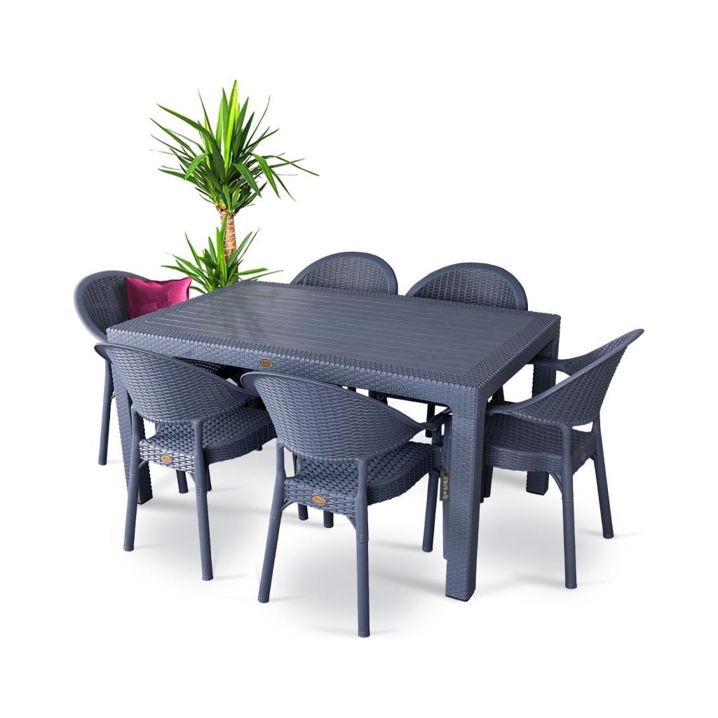 Bambu Antrasit 90x150 Cm Camsız Rattan Bahçe Balkon Masa Takımı