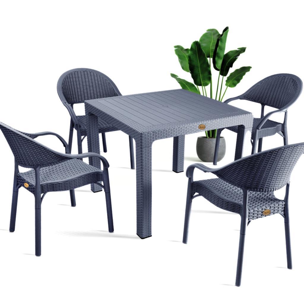 Bambu Antrasit 90x90 Cm Camsız Rattan Bahçe Balkon Masa Takımı