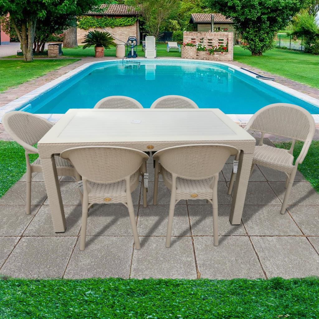 Bambu Kapiçino 90x150 Cm Camlı Rattan Bahçe Balkon Masa Takımı