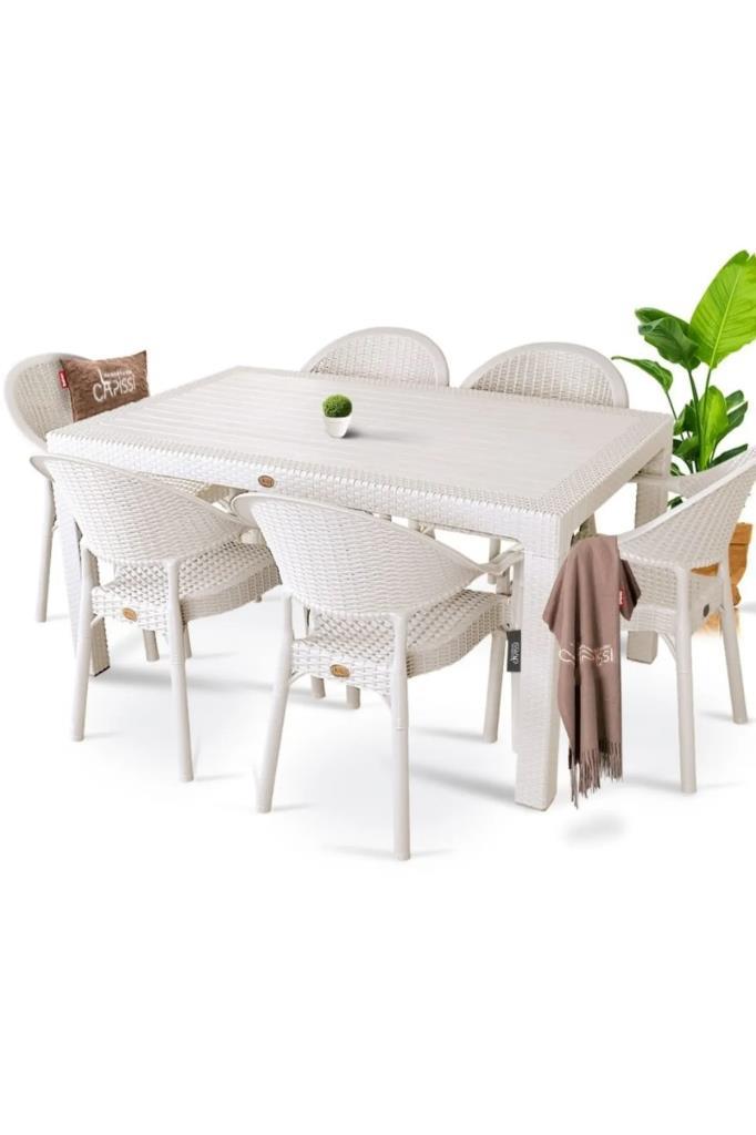 Bambu Kapiçino 90x150 Cm Camsız Rattan Bahçe Balkon Masa Takımı