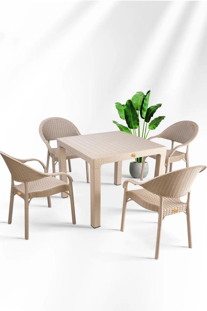 Bambu Kapiçino 90x90 Cm Camsız Rattan Bahçe Balkon Masa Takımı