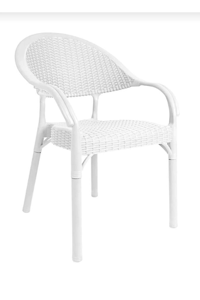 Bambu Rattan Kollu Sandalye Koltuk Beyaz