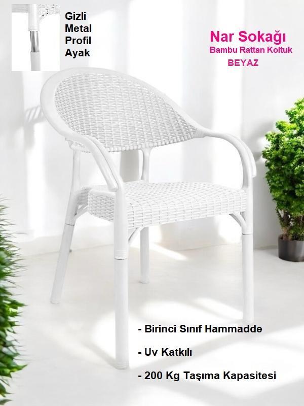 Bambu Rattan Kollu Sandalye Koltuk Beyaz