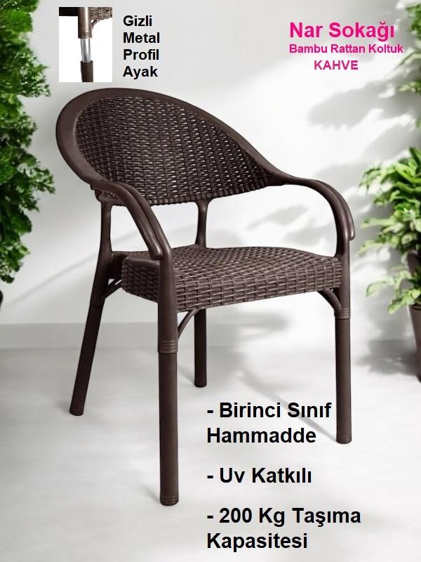 Bambu Rattan Kollu Sandalye Koltuk Kahve