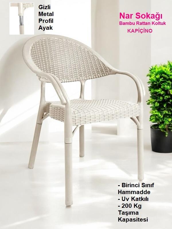 Bambu Rattan Kollu Sandalye Koltuk Kapiçino