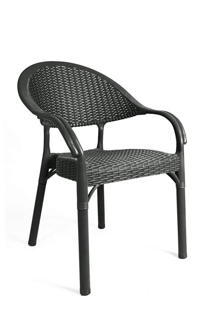 Bambu Rattan Kollu Sandalye Koltuk Siyah