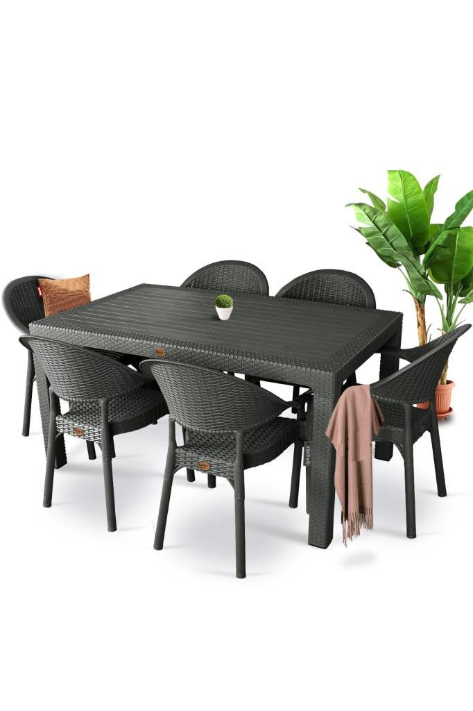 Bambu Siyah 90x150 Cm Camsız Rattan Bahçe Balkon Masa Takımı