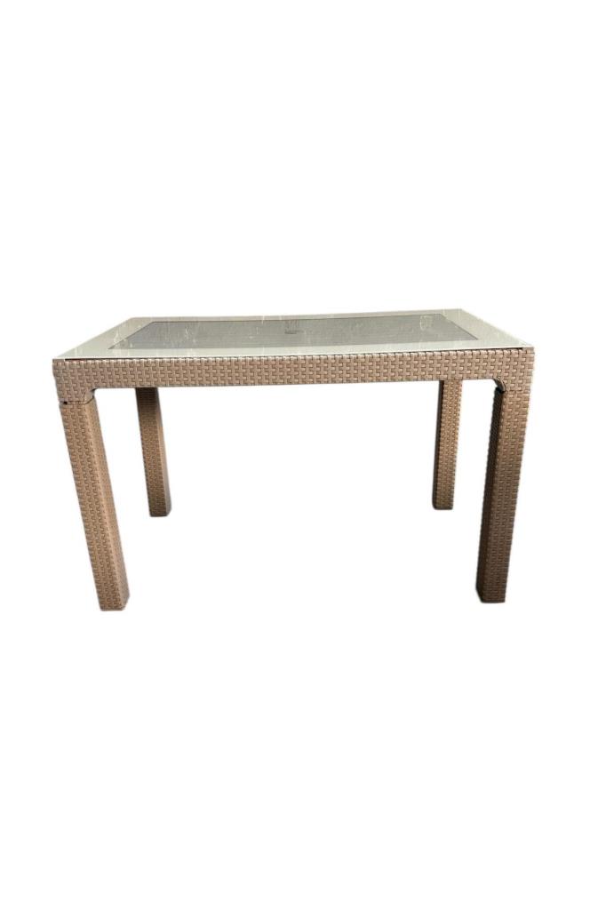 Camlı 70x120 cm Rattan Bahçe Balkon Masası Kapiçino