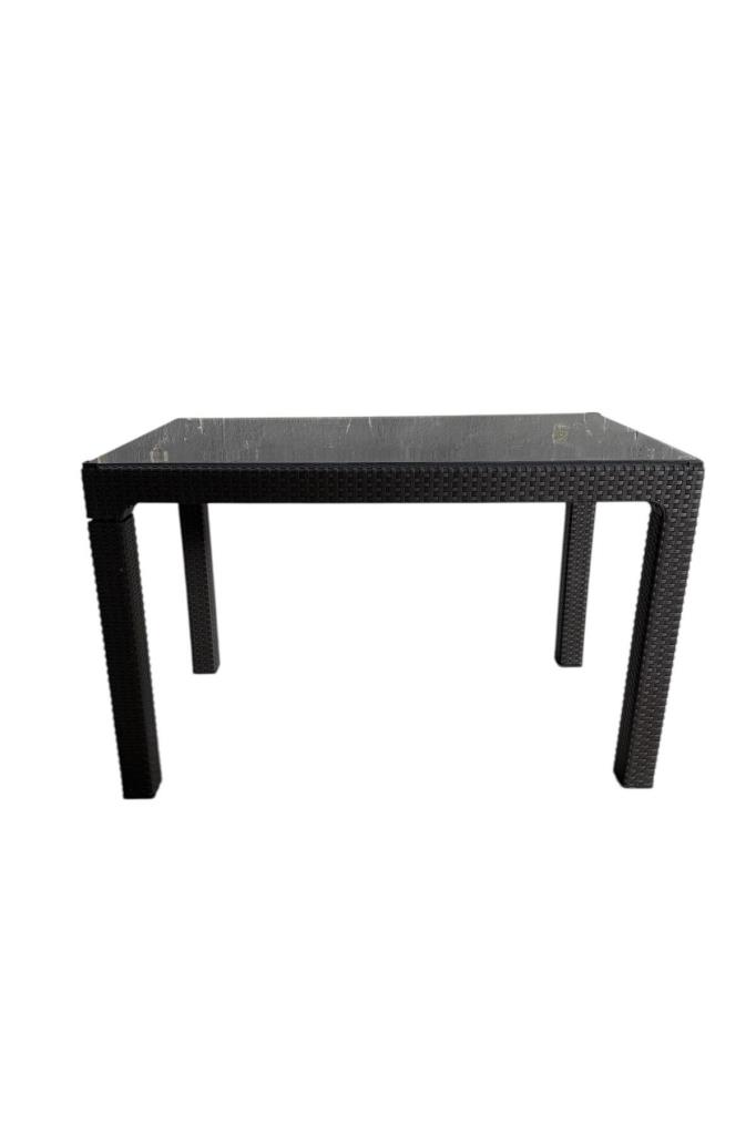 Camlı 70x120 cm Rattan Bahçe Balkon Masası Kahve