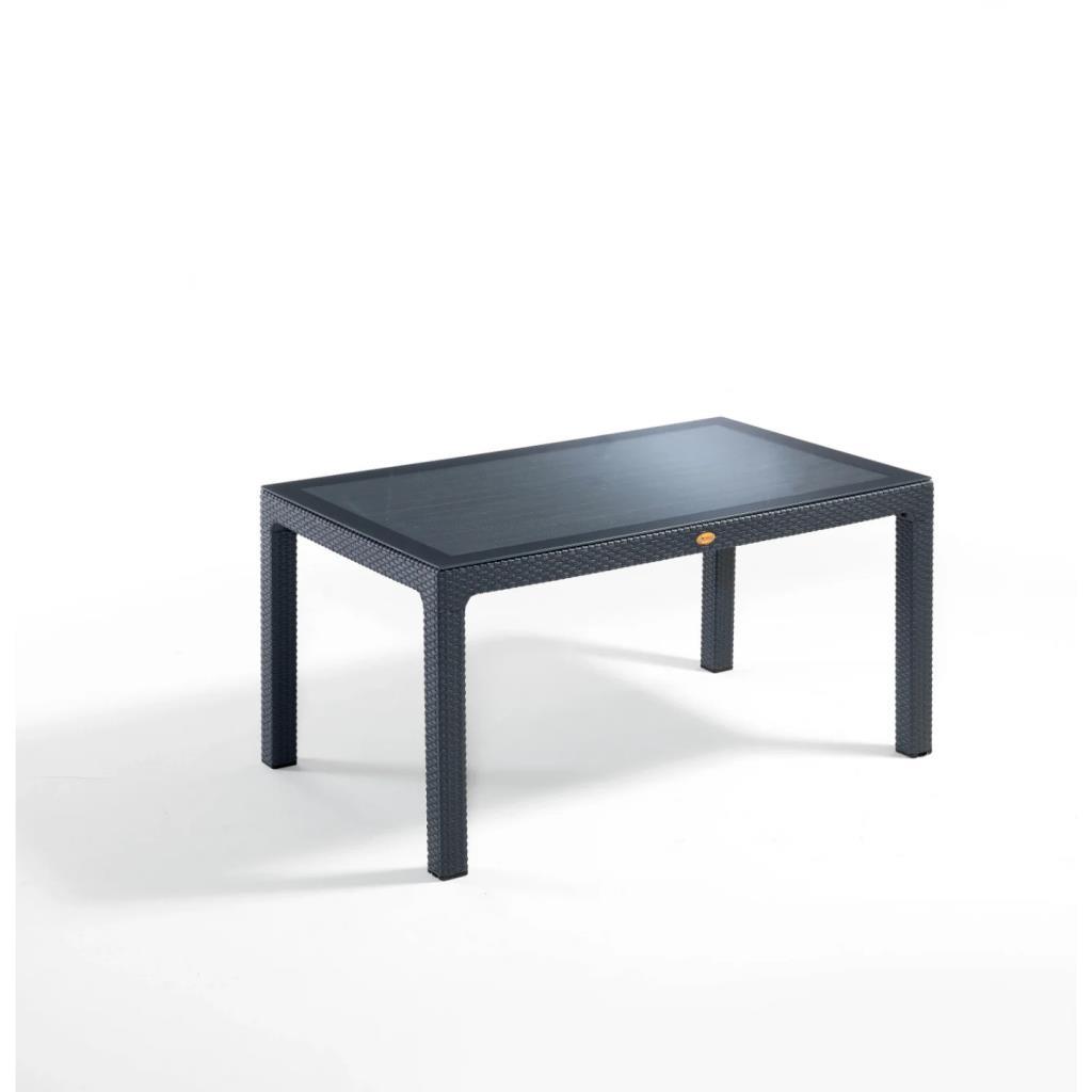 Camlı Antrasit 90x150 cm Rattan Bahçe Balkon Masası