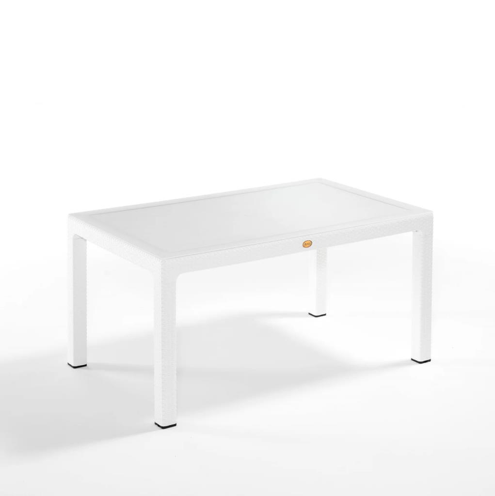 Camlı Beyaz 90x150 cm Rattan Bahçe Balkon Masası