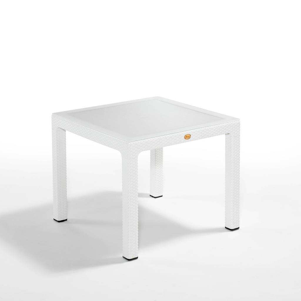 Camlı Beyaz 90x90 cm Rattan Bahçe Balkon Masası