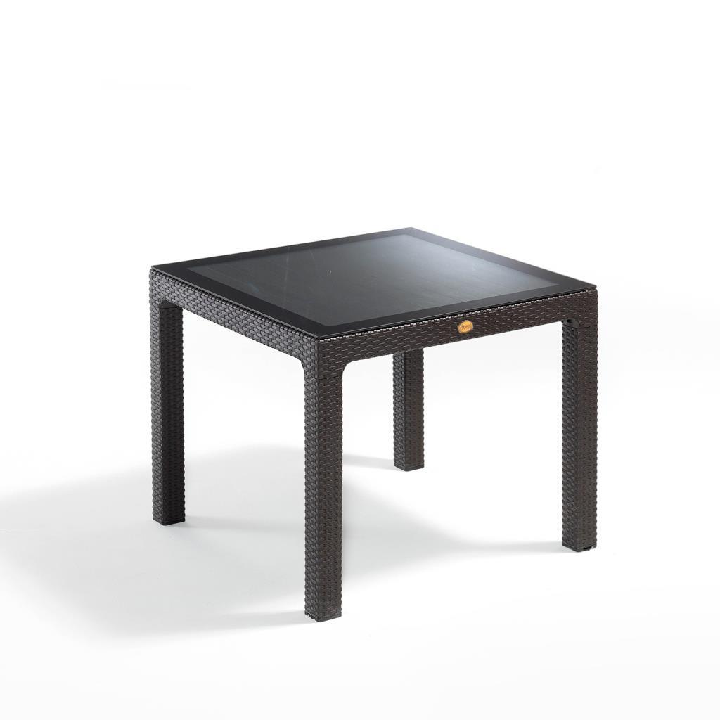 Camlı Kahve 90x90 cm Rattan Bahçe Balkon Masası